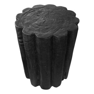 Sculptural Suar Wood Side Table, Burnt Finish Modern Organic For Sale