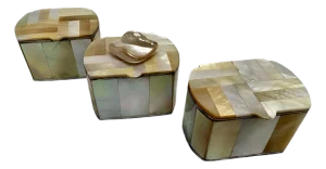 Vintage Set of Three Mother of Pearl Trinket Boxes