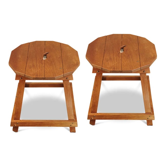 Stunning Pair Of Liberty of London Matching Arts And Crafts Primitive Oak Stools With Carry Handle To Seat. Early 1900's...