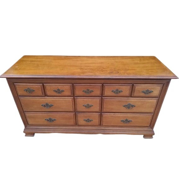 Vintage Wood Ethan Allen Style Dresser 11 Drawer For Sale - Image 4 of 8