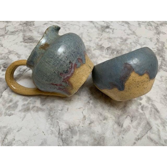 1970s Vintage Handcrafted Artisan Pottery Cream and Sugar Set of Two For Sale - Image 5 of 10