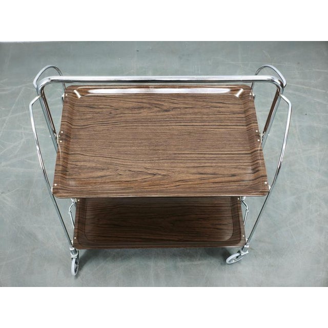 Metal Mid-Century German Folding Chrome Serving Bar Cart, 1960s For Sale - Image 7 of 10
