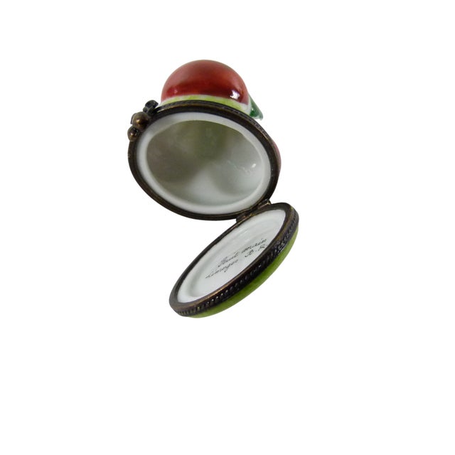 Limoges France Porcelain Plump Red Cherries Trinket Box | Hand Painted by the b.r.c. Studio. For Sale - Image 9 of 10
