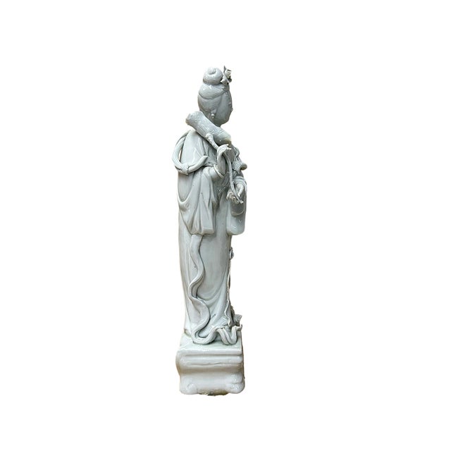 Vintage Off White Porcelain Standing Bodhisattva GuanYin Lotus Statue For Sale - Image 4 of 7