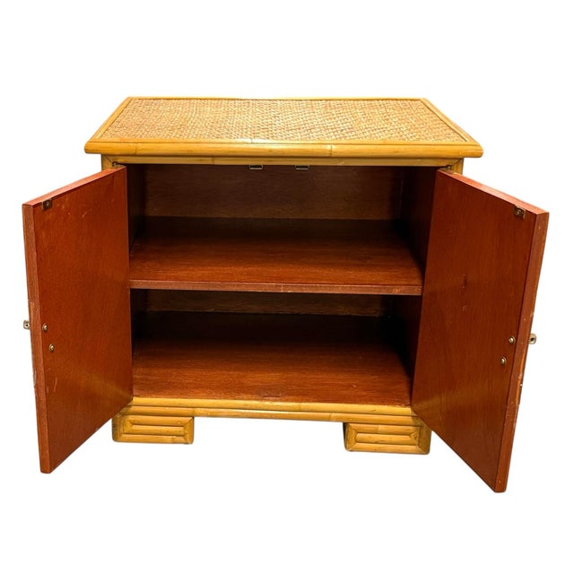 Wood Vintage Woven Rattan Brass Nightstand For Sale - Image 7 of 10