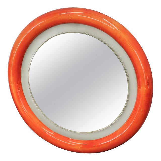 Italian Space Age Illuminated Round Wall Mirror, 1970s For Sale