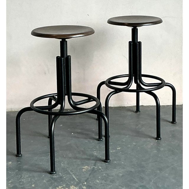 Vintage Industrial Swivel Stools - A Pair For Sale - Image 11 of 12