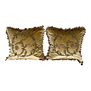 Pair of Custom Velvet Appliqué Pillows by Melissa Levinsonv For Sale