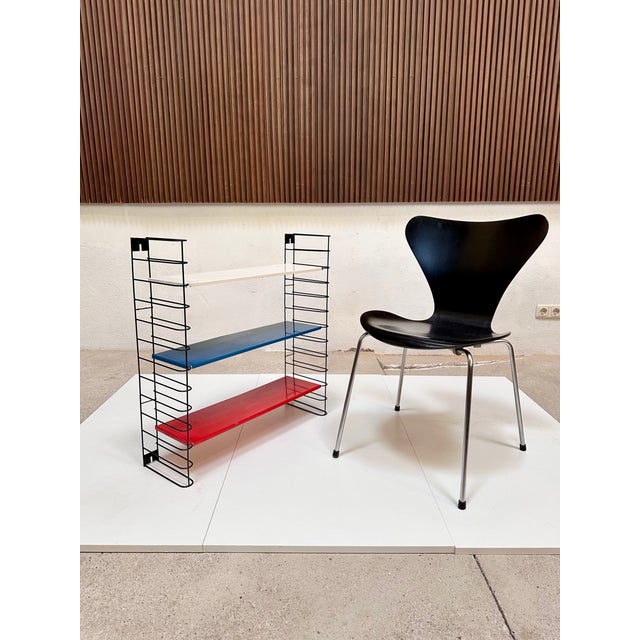Blue Mid-Century Modern Wall Shelf with Three Colored Metal Shelves, Netherlands, 1960s For Sale - Image 8 of 15