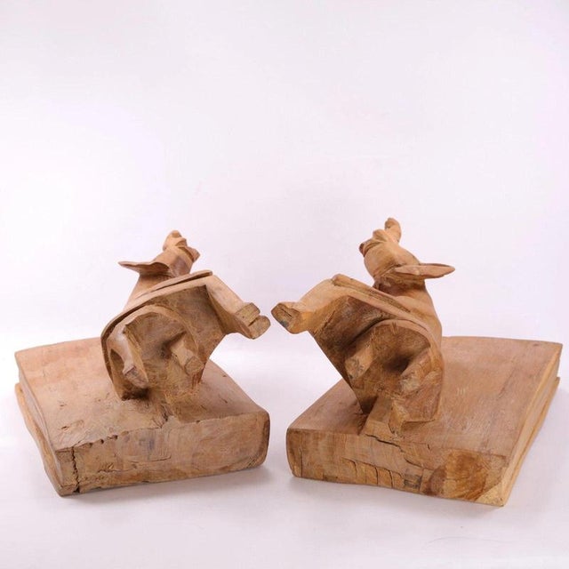 Mid-Century Modern Carved Sycamore Anthropomorphic Elephant Bookends, 1950s, Set of 2 For Sale - Image 9 of 13