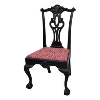 Antique Carved Mahogany Chippendale Style Side Chair in Distressed Black Finish For Sale