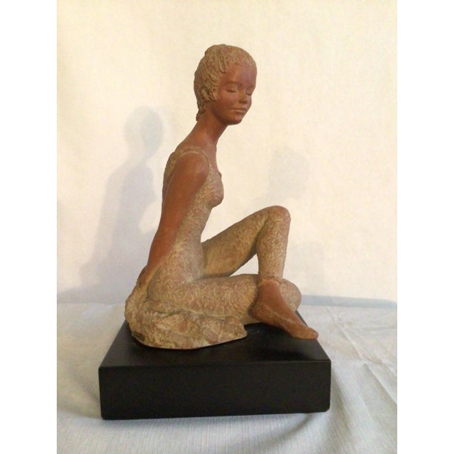 2001 Terracotta Sculpture On Wood Base Of A Ballerina Dancer Stamped AMR For Sale In New York - Image 6 of 11