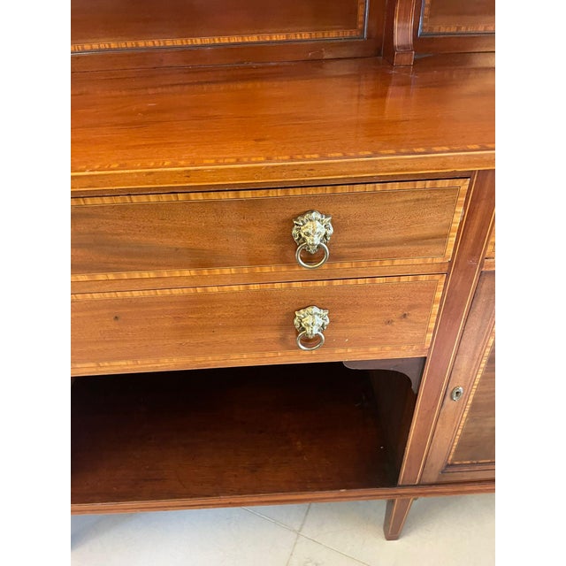 Wood Large Antique Edwardian Mahogany Inlaid Sideboard, 1900 For Sale - Image 7 of 18