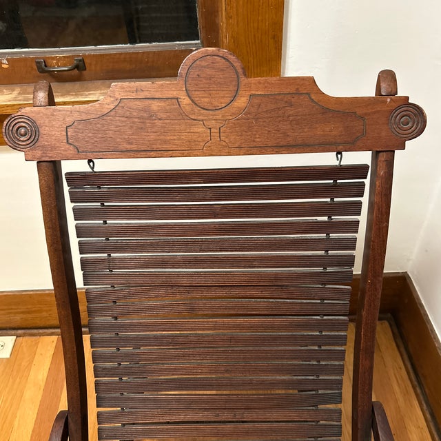 Late 19th Century Victorian Slat Wood Rocking Chair For Sale - Image 9 of 12
