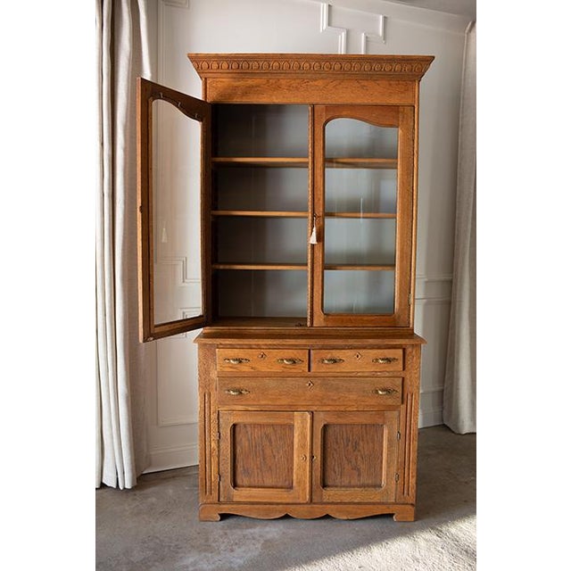 Mid 20th Century Mid 20th Century Oak Stepback Cupboard & Glass Display Hutch For Sale - Image 5 of 18