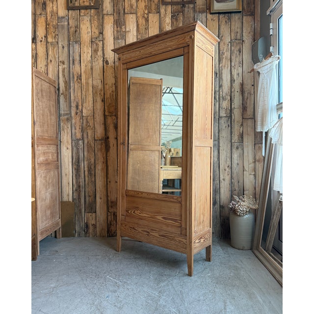 Antique Pitch Pine Mirrored Wardrobe, 1890s For Sale - Image 3 of 10