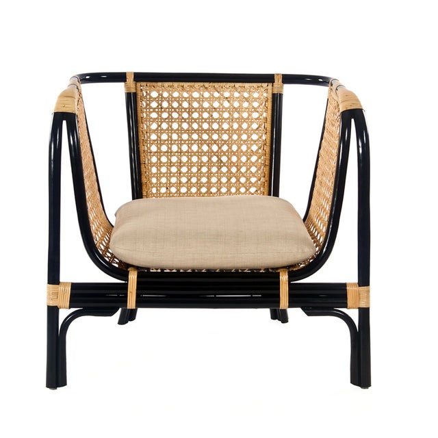 Wood Matthew Izzo Home Quay Black Bamboo and Rattan Lounge Chair With Cushion For Sale - Image 7 of 7