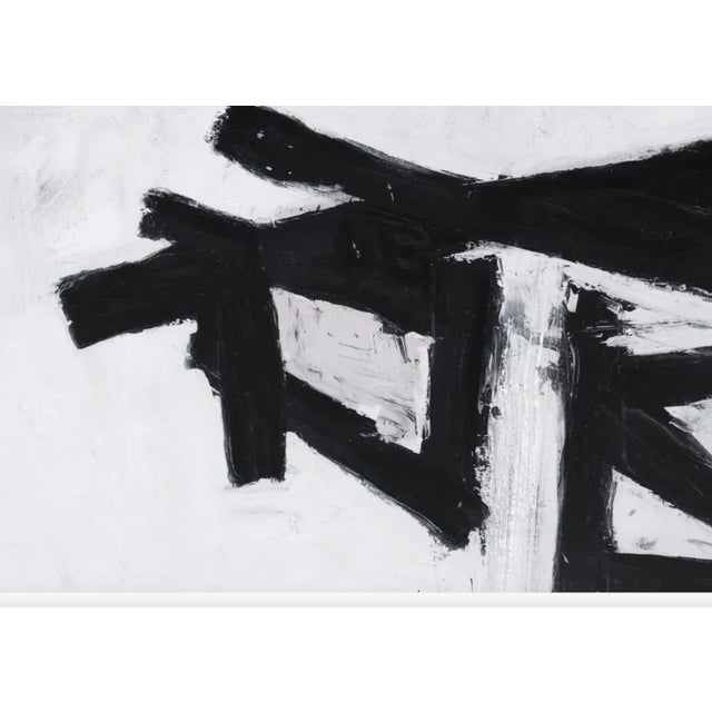 Mid-Century Modern Manner of Franz Kline, Monumental Mid-Century Modern Op Art Black and White Framed Painting Canvas Art For Sale - Image 3 of 8