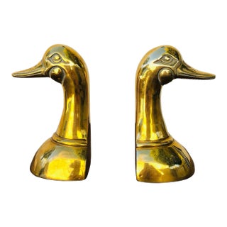 1950s Brass Duck Head Bookends - a Pair For Sale