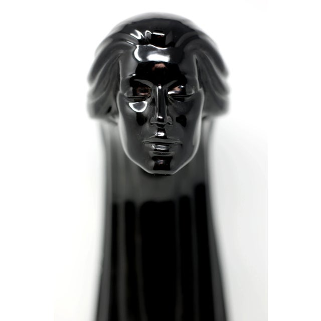 Black 1990 Black Ceramic Woman's Head and Hair Sculpture For Sale - Image 8 of 13