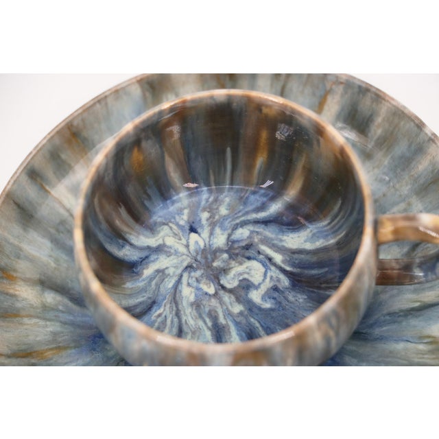 1920s 1920s Bordallo Pinheiro Art Deco Flambé-Glazed Set of Three Teacup & Saucer For Sale - Image 5 of 12