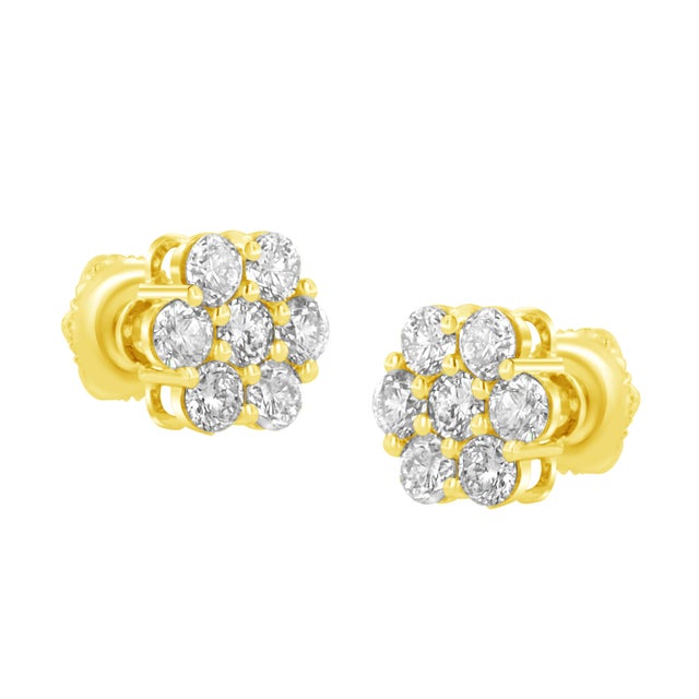 Contemporary 14K Yellow Gold 1.0 Cttw Diamond Flower Earring (J-K Color, I1-I2 Clarity) For Sale - Image 3 of 6