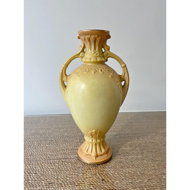 Art Nouveau Antique English Art Nouveau Floral Double-Handle Ceramic Vase For Sale - Image 3 of 5