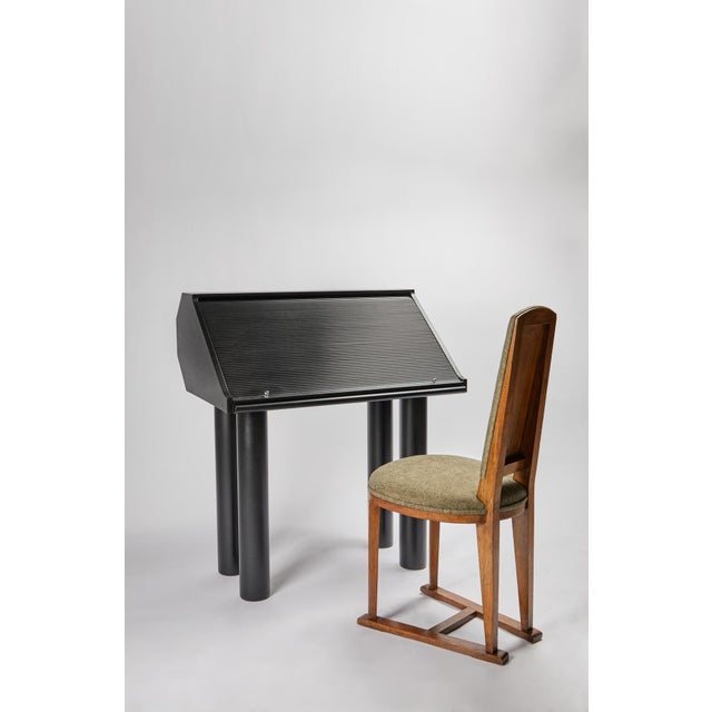 Ebony Featured in The 2020 San Francisco Decorator Showcase — 1970s Hans Eichenberger for Röthlisberger Postmodern Black Mahogany & Chrome Roll-Top Desk For Sale - Image 8 of 13