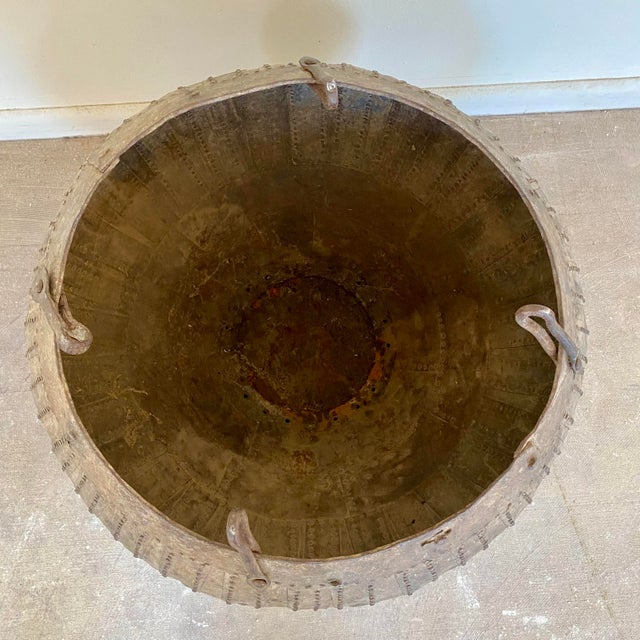 20th Century Steel Riveted Indian Grain Scale Vessel or Pot For Sale - Image 16 of 17