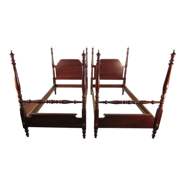 Colonial Furniture Solid Cherry Pair of Twin Size Poster Beds For Sale