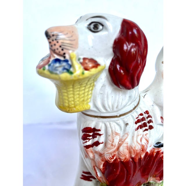 19th Century Antique English Staffordshire Girl Riding Spaniel Dog Figurine For Sale - Image 10 of 18