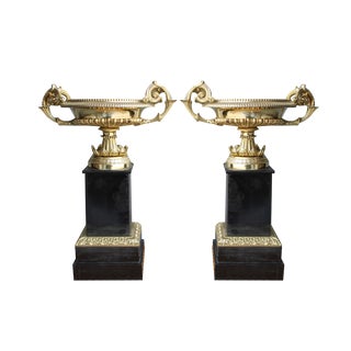 Napoleon III Vases in Brass and Black Marble, 1870, Set of 2 For Sale
