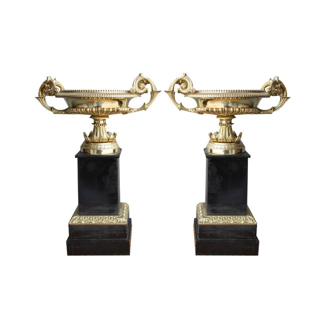 Napoleon III Vases in Brass and Black Marble, 1870, Set of 2 For Sale