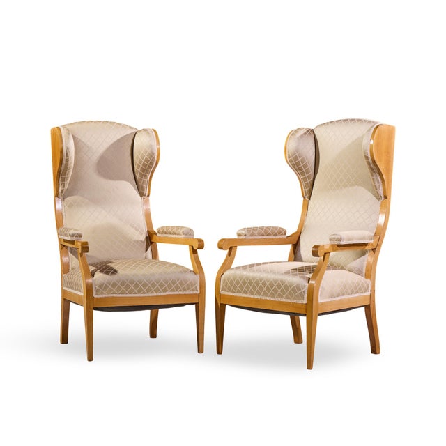 Biedermeier Frits Henningsen Style Swedish Biedermeier Wingback Lounge Chairs - Pair For Sale - Image 3 of 12