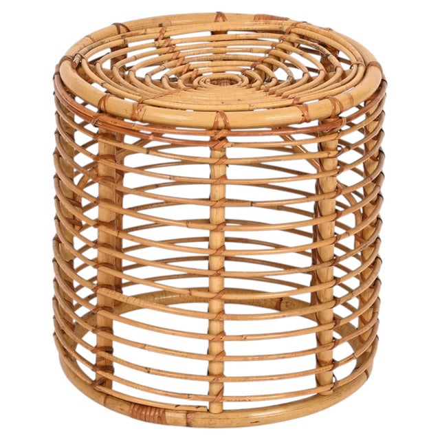 Mid-Century Modern Rattan and Wicker Round Pouf by Tito Agnoli, Italy, 1960s For Sale - Image 13 of 13