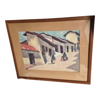 Mexican Street Scene Watercolor Painting by Juana Dominguez For Sale