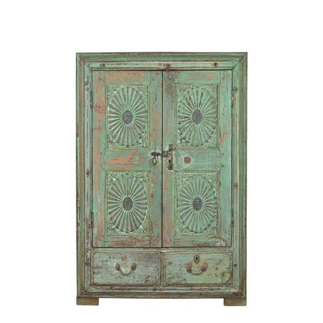 Indian Antique Indian Painted Teakwood Small Armoire, C. 1880 For Sale - Image 3 of 5