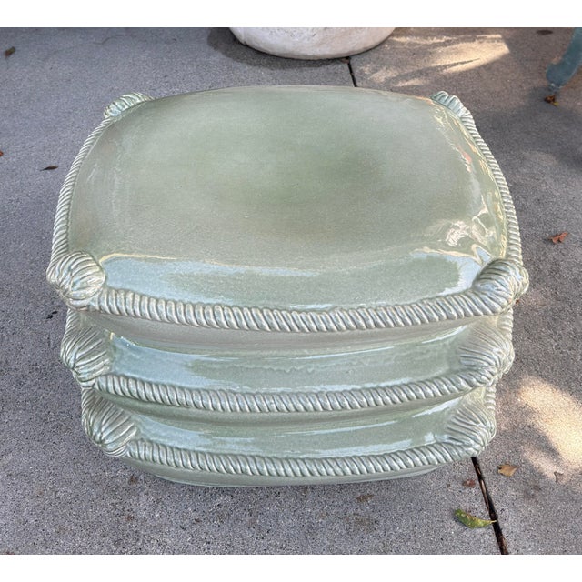 Chinese Chinese Celadon Green Terracotta Stacked Pillow Garden Stool or Table For Sale - Image 3 of 6