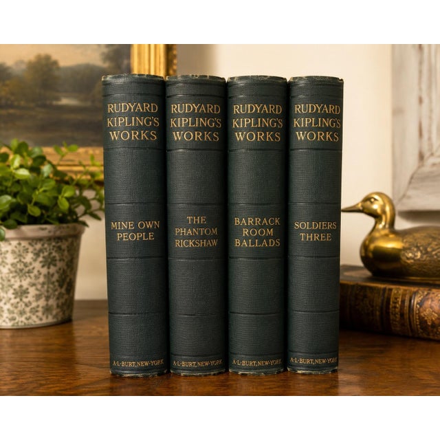 Beautiful matching set of four antique Rudyard Kipling hardcovers published by A.L. Burt of New York. Rich dark green...