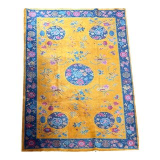 A Stunning Antique 5' X 8' Gold Ground Art Deco Mandarin Chinese Rug Circa 1920 For Sale