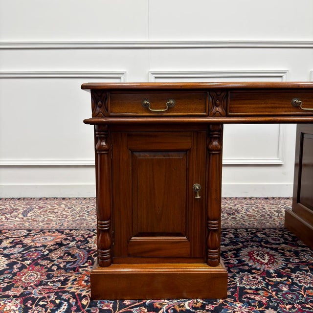 Classic English Desk Brown Leather For Sale - Image 9 of 18