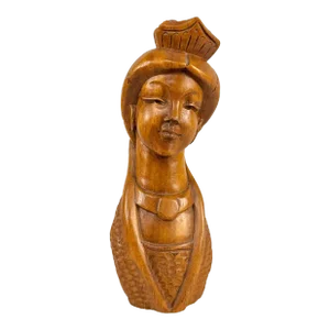 Mid-Century Carved Wood Ethnic Women Bust Sculpture