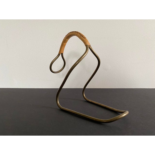 Carl Aubock Brass and Cane Wine Bottle Caddy / Holder Chairish