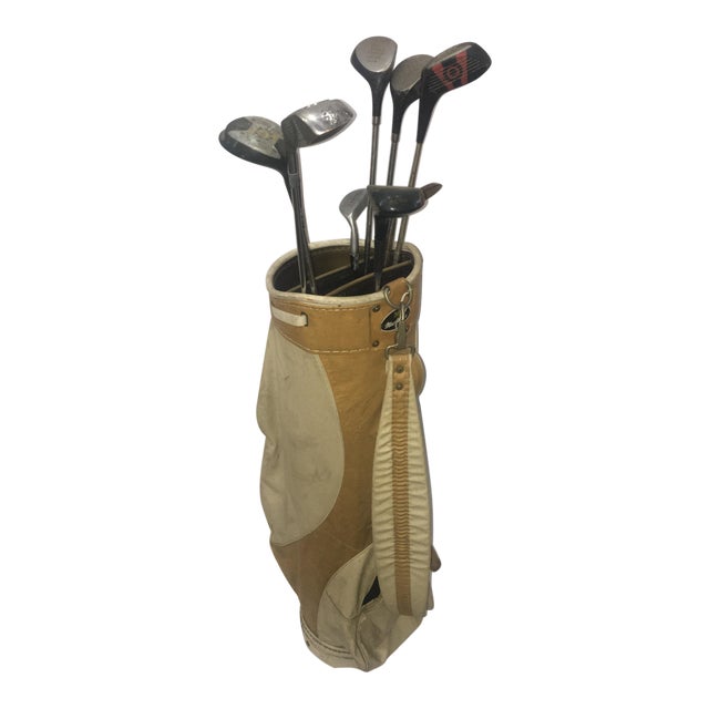 Vintage Leather & Vinyl MacGregor Golf Bag & Clubs Set of 9 Chairish