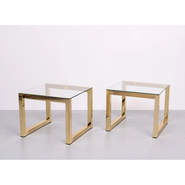 Hollywood Regency Vintage Brass Square Side Tables from Renato Zevi, 1970s, Set of 2 For Sale - Image 3 of 8
