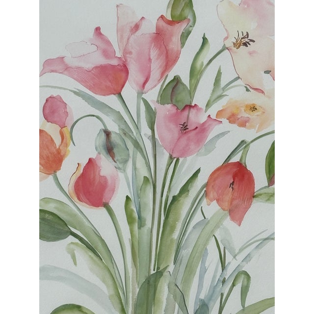 Blooms - Large 1980s Era Original Watercolor on Paper With Fabulous Framing For Sale - Image 4 of 11