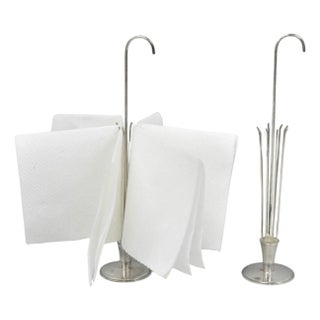 Mid 20th Century Danish Modern Silver Plated Umbrella Cocktail Napkin Holder - a Pair For Sale
