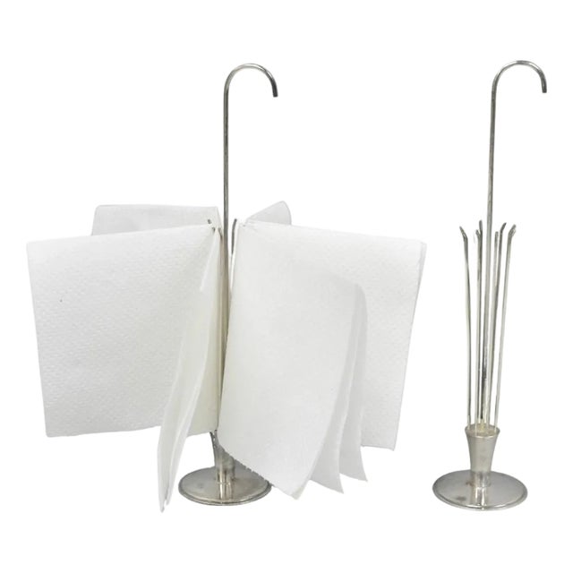 Mid 20th Century Danish Modern Silver Plated Umbrella Cocktail Napkin Holder - a Pair For Sale