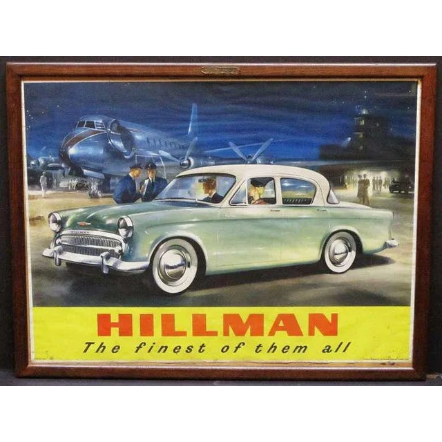 A vintage Hillman Autos car dealer's advertising promotional full color print showroom poster, framed under glass in...