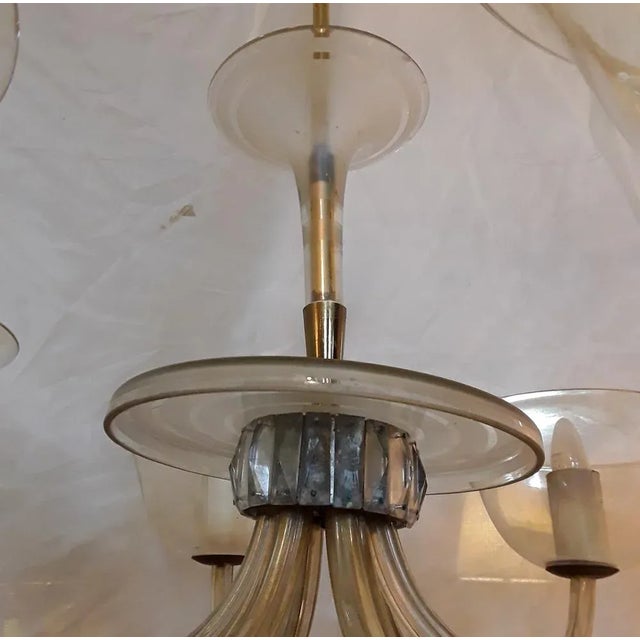 Mid-Century Modern Large Mid-Century Chandelier with Mouth-Blown Glass Bowls, Candle Spouts & 6 Bent Glass Arms, 1950s For Sale - Image 3 of 6